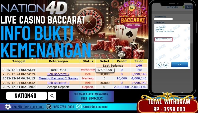 NATION4D -LIVE CASINO BACCARAT RP.3.998.000 LUNAS!
