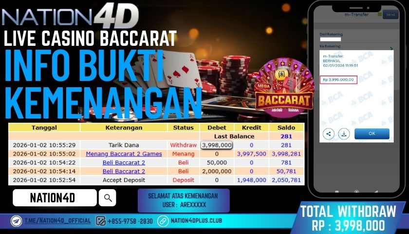 NATION4D -LIVE CASINO BACCARAT RP.3,998,000 LUNAS!