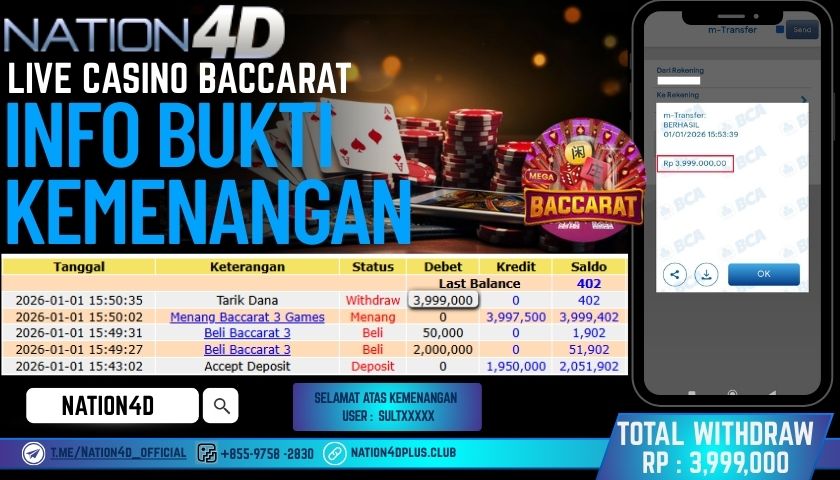 NATION4D -LIVE CASINO BACCARAT RP.3,999,000 LUNAS!