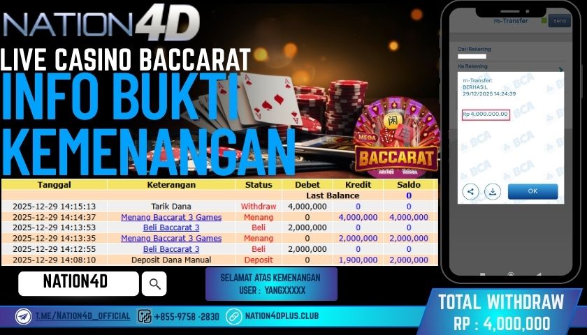 NATION4D -LIVE CASINO BACCARAT  RP.4,000,000 LUNAS!