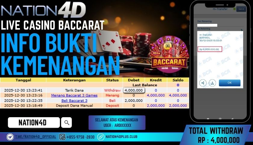 NATION4D -LIVE CASINO BACCARAT RP.4,000,000 LUNAS!