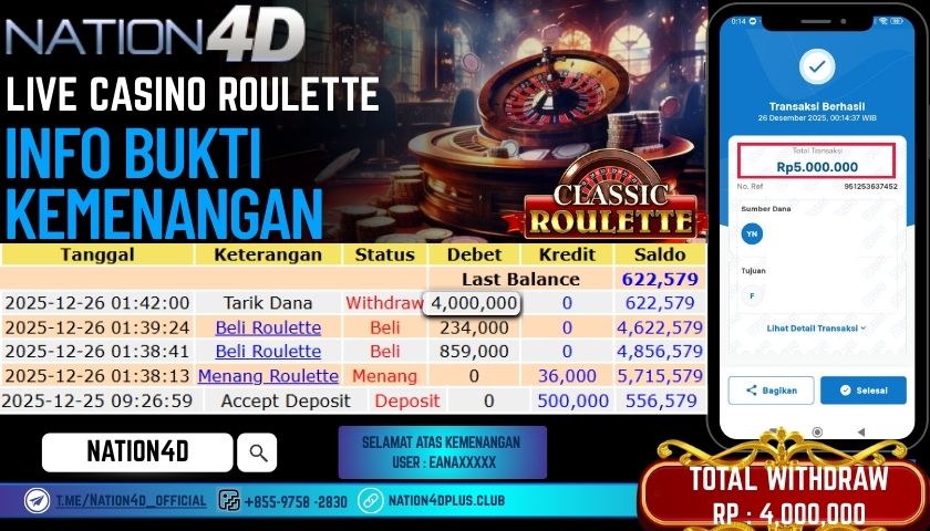 NATION4D -LIVE CASINO ROULETTE RP.4.000.000 LUNAS!