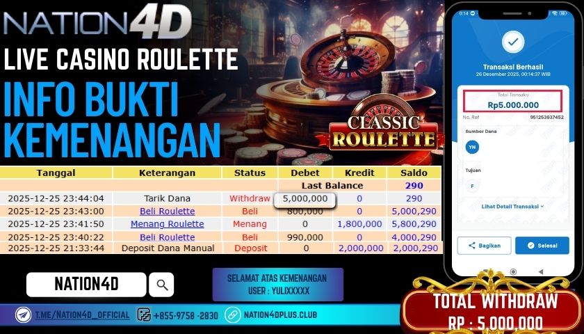 NATION4D -LIVE CASINO ROULETTE RP.5.000.000 LUNAS!