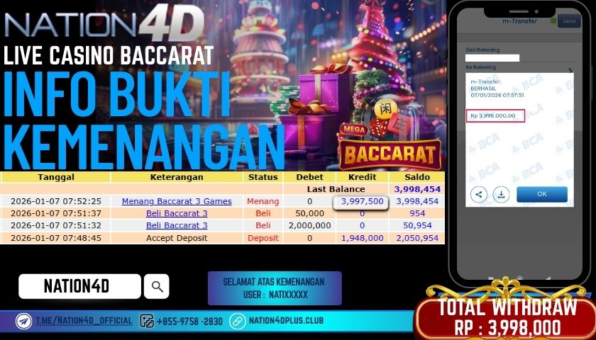NATION4D-LIVE CASINO BACCARAT RP.3,998,000 LUNAS!