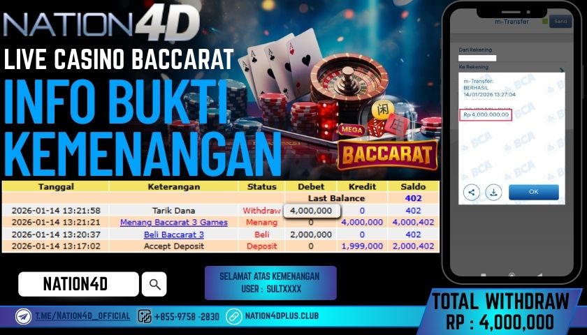 NATION4D-LIVE CASINO BACCARAT RP.4,000,000 LUNAS!