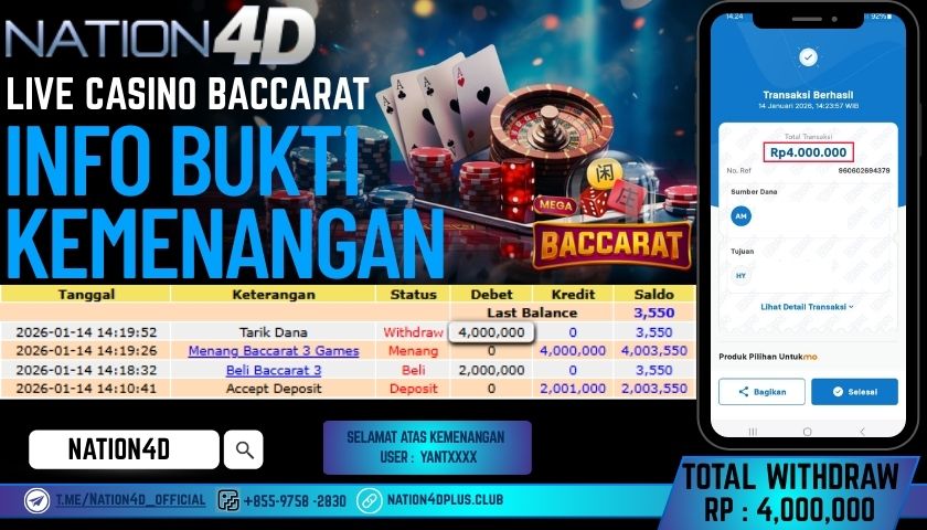 NATION4D-LIVE CASINO BACCARAT RP.4,000,000 LUNAS!