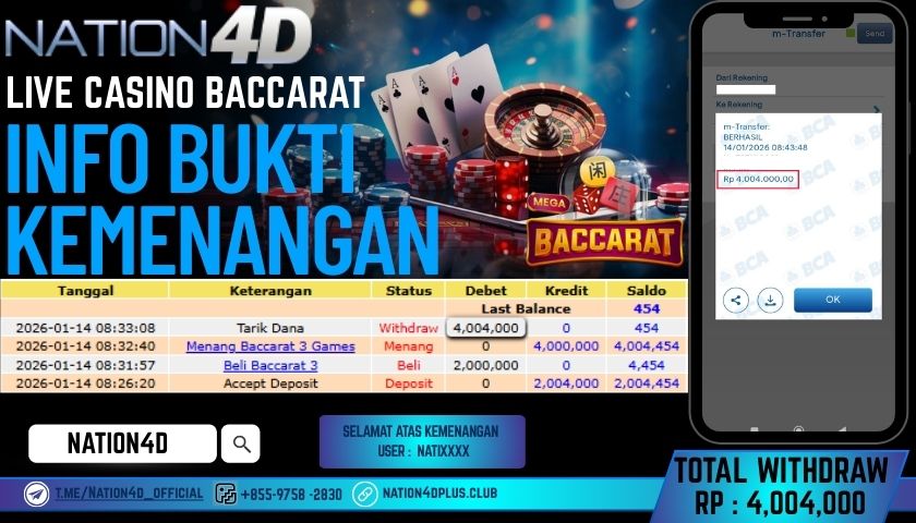 NATION4D-LIVE CASINO BACCARAT RP.4,004,000 LUNAS!