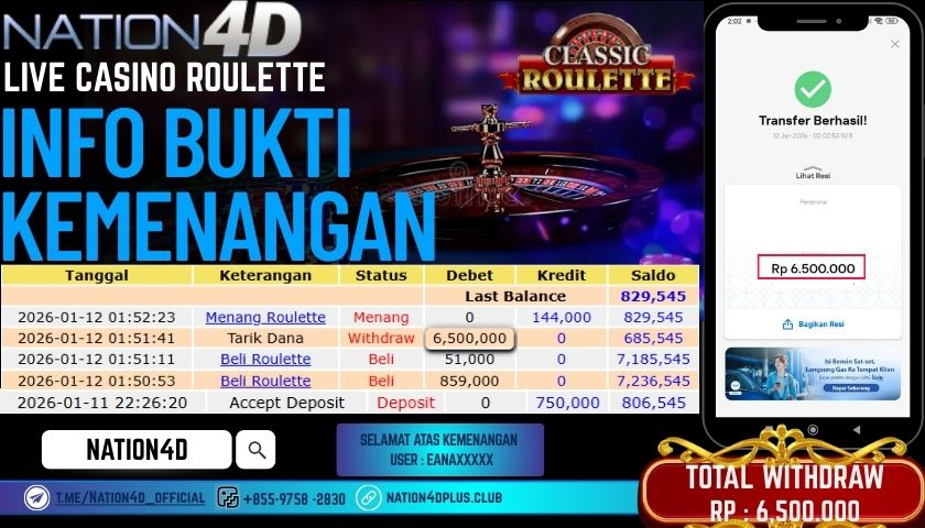 NATION4D-LIVE CASINO ROULETTE RP.6,500,000 LUNAS!