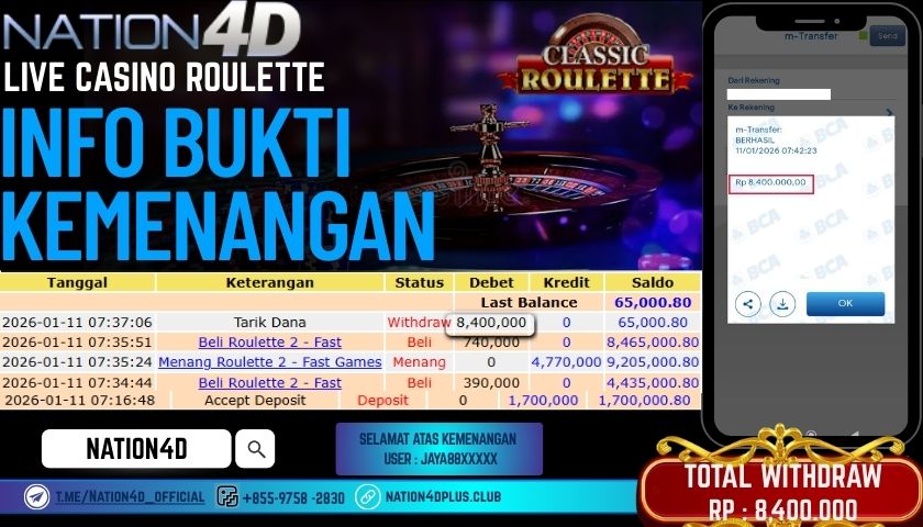 NATION4D-LIVE CASINO ROULETTE RP.8,400,000 LUNAS!