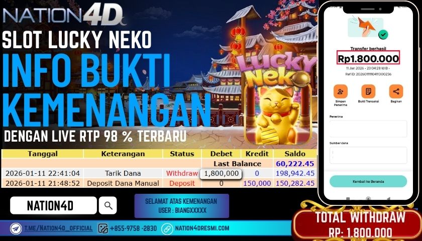 NATION4D - SLOT LUCKY NEKO RP. 1,800,000 LUNAS!
