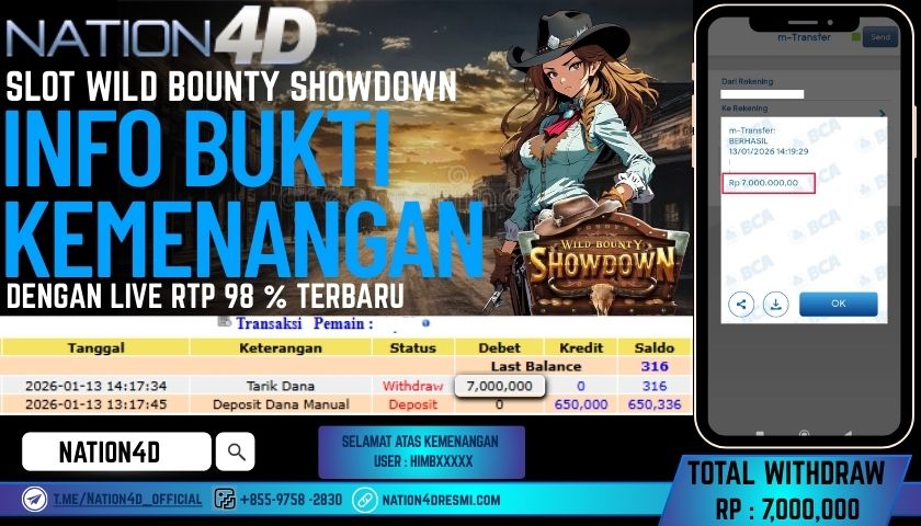 NATION4D - SLOT WILD BOUNTY SHOWDOWN RP. 7,000,000 LUNAS!