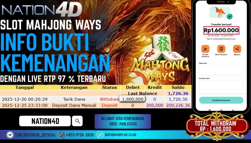 NATION4D -SLOT MAHJONG WAYS RP.1.600.000 LUNAS!