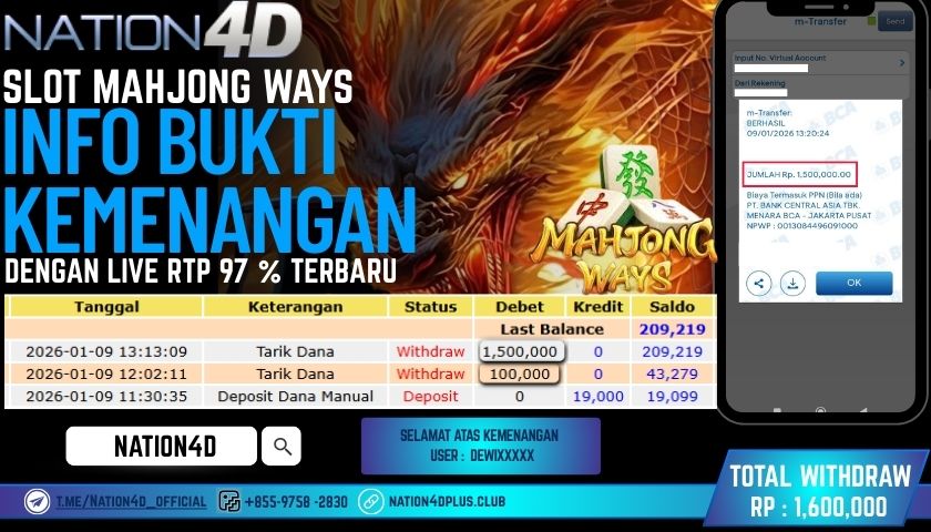 NATION4D -SLOT MAHJONG WAYS RP.1,600,000 LUNAS!