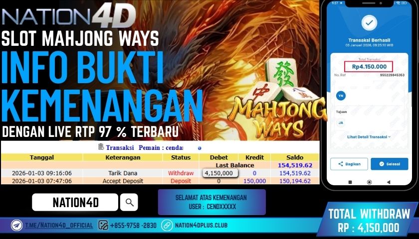 NATION4D -SLOT MAHJONG WAYS  RP.2,100,000 LUNAS!