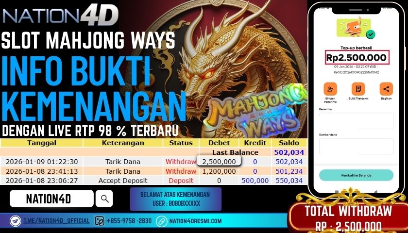NATION4D -SLOT MAHJONG WAYS RP.2,500,000 LUNAS!