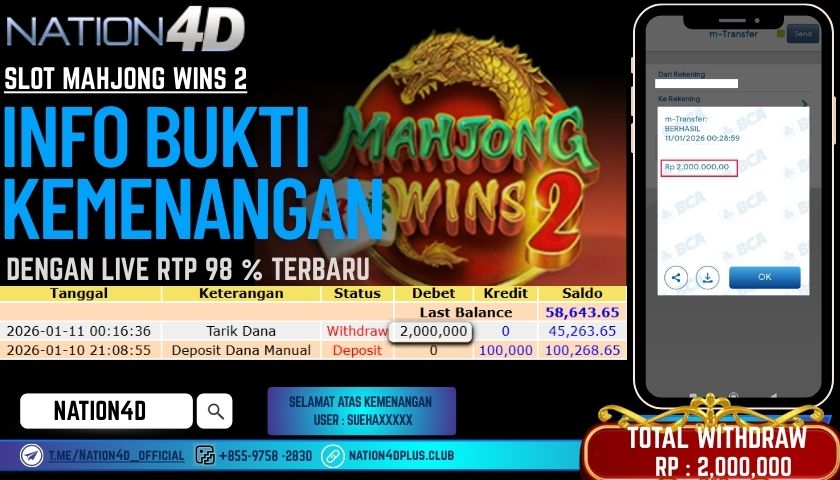 NATION4D -SLOT MAHJONG WINS 2 RP.2,000,000 LUNAS!