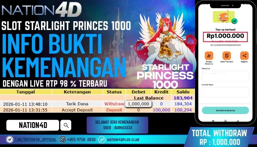 NATION4D -SLOT STARLIGHT PRINCESS 1000 RP.1,000,000 LUNAS!