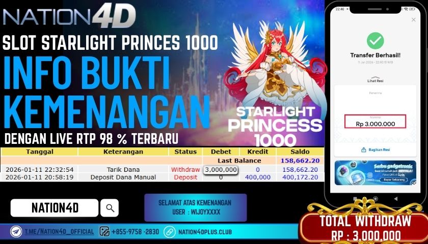 NATION4D -SLOT STARLIGHT PRINCESS 1000 RP. 3,000,000 LUNAS!