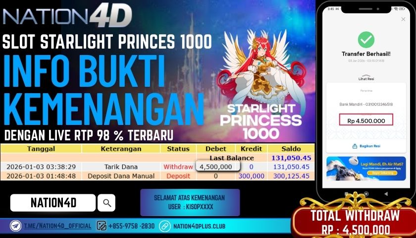 NATION4D -SLOT STARLIGHT PRINCESS 1000 RP.4,500,000 LUNAS!