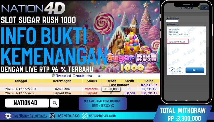 NATION4D- SLOT SUGAR RUSH 1000  RP.3,300,000– LUNAS