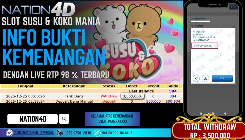 NATION4D -SLOT SUSU & KOKO MANIA RP.3.500.000 LUNAS!