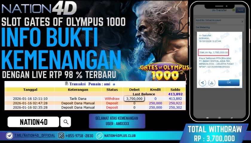 NATION4D SLOT GATES OF OLYMPUS 1000 RP. 3,700,000 – LUNASl