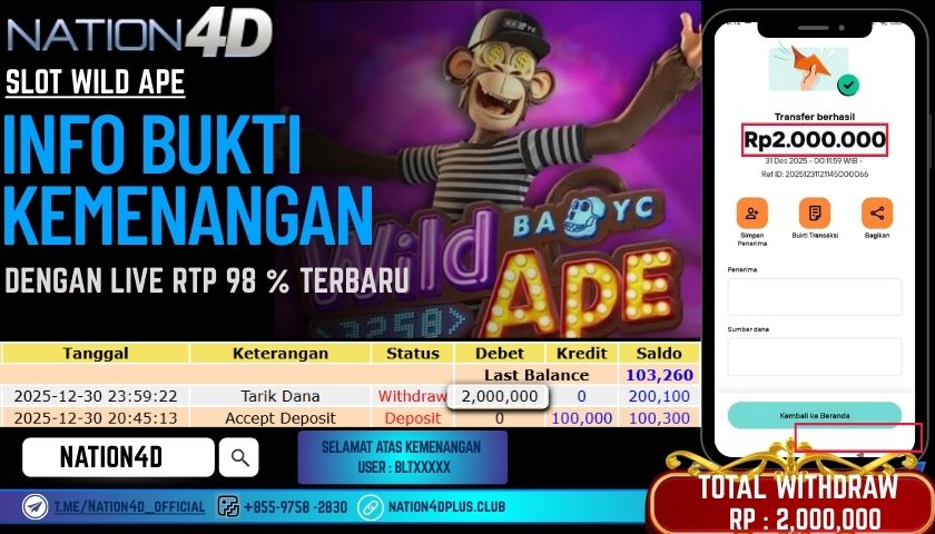 NATION4D-SLOT- WILD APE -RP-2,000,000-LUNAS
