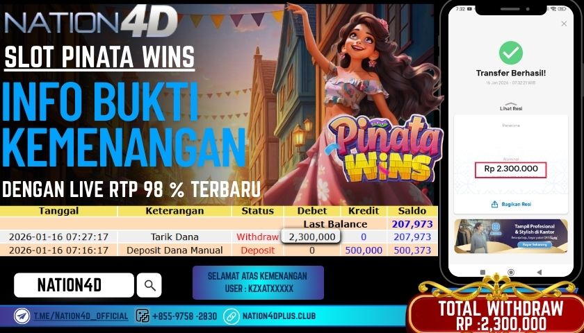 SLOT  PINATA WINS  RP.2,300,000– LUNAS
