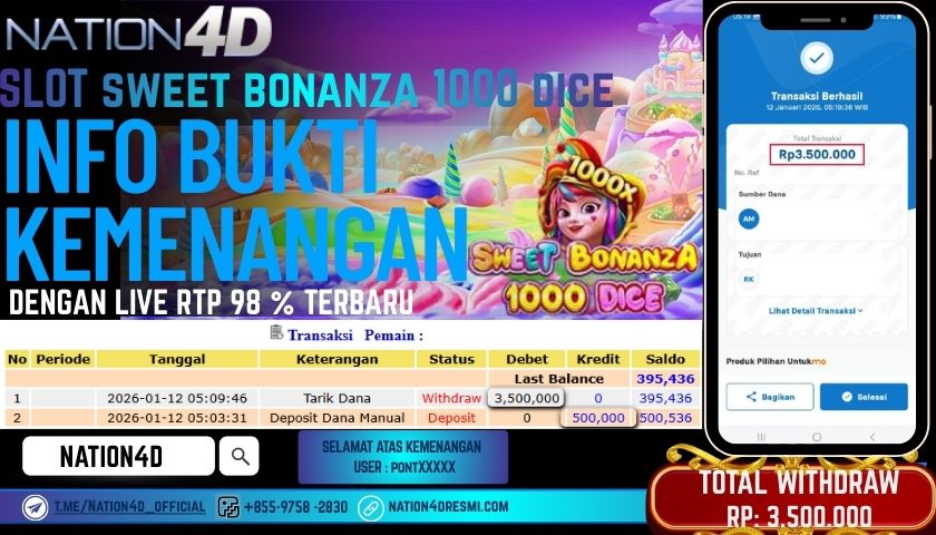 SLOT SWEET BONANZA 1000 DICE RP.3,500,000– LUNAS