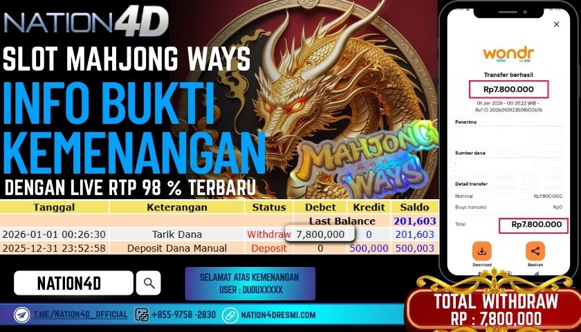 NATION4D SLOT- MAHJONG WAYS -RP-7,800,000-LUNAS